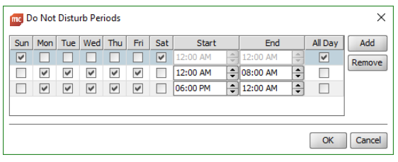 Image of the Do Not Disturb Periods pane.