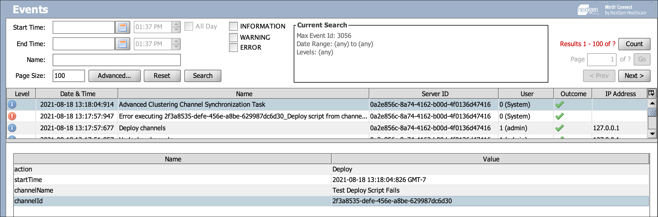 Image of the Events browser.