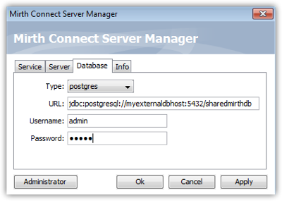 Image of the Database Settings tab where you configure database connection settings.