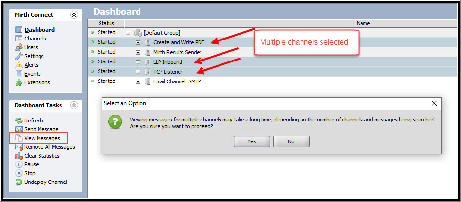 Dashboard view with multiple channels selected