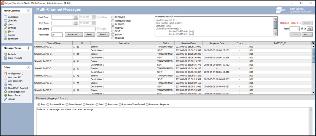 Image of the multi-channel messages with with search results