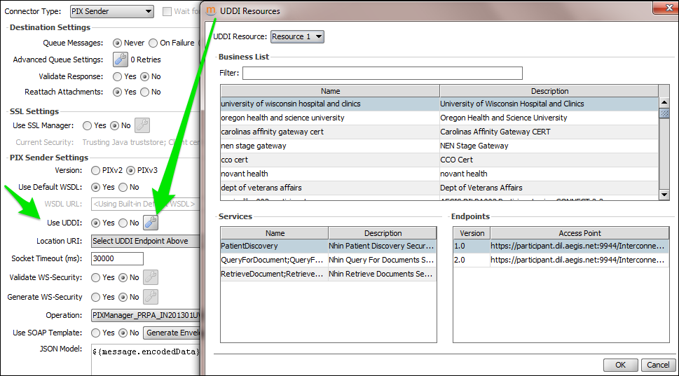 Example with UDDI resource dialog