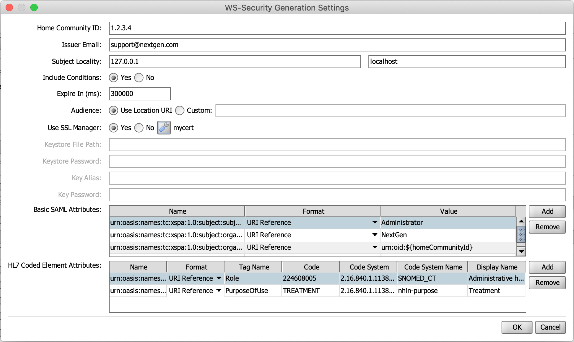 An image of WS-Security Generation settings for destinations