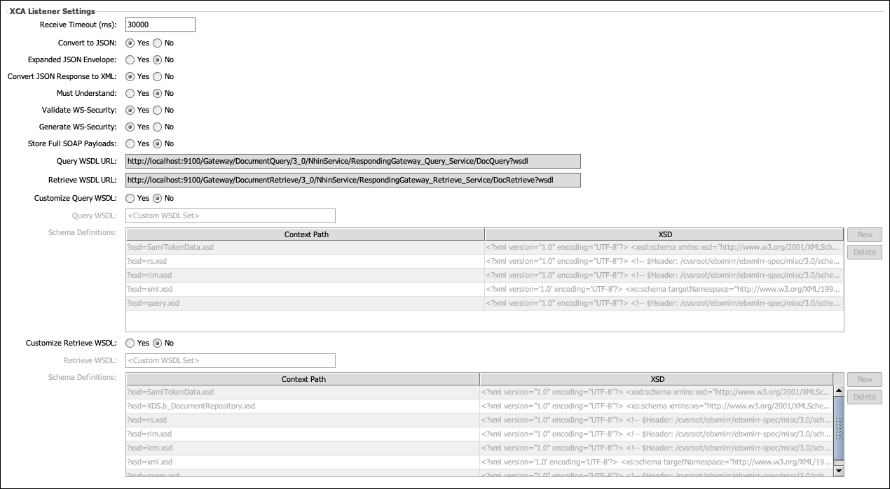 XCA Listener Settings window