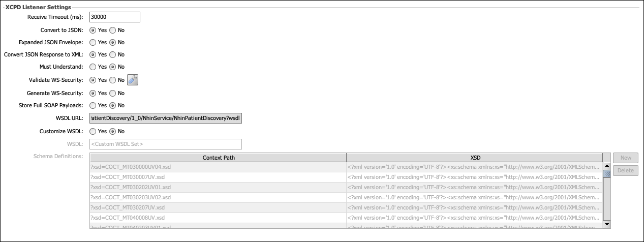 XCPD Listener Settings window