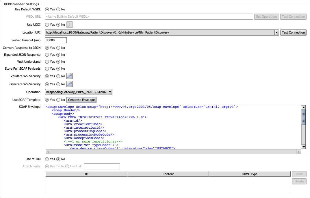 XCPD Sender Settings window