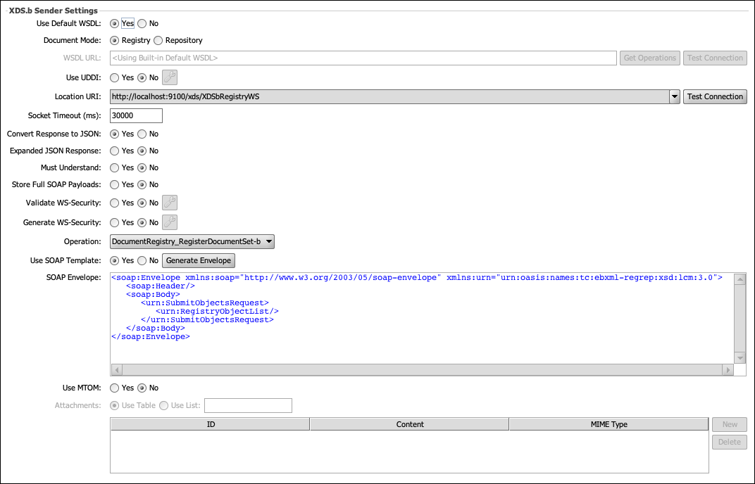 XDS.b Sender Settings window