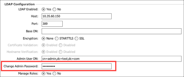 Change Admin Password field in the LDAP Configuration section