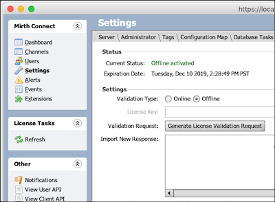 License Tab in the Settings View