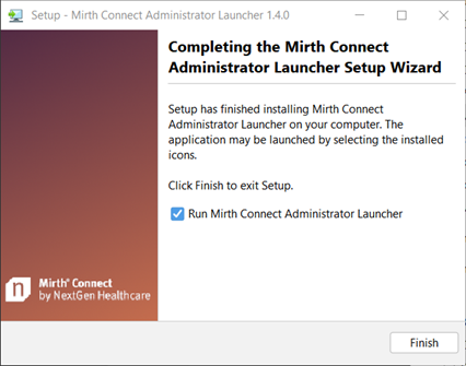 Administrator Launcher setup wizard Finish screen