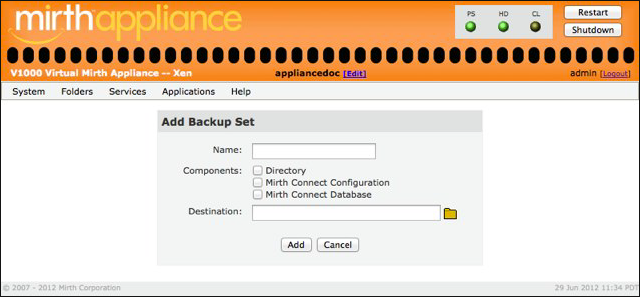Add Backup Set window