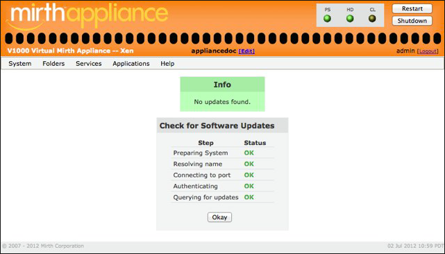 Check for Software Updates window