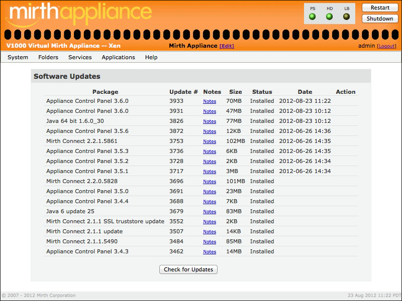 Software Updates window