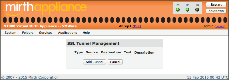 SSL Tunnel Management window
