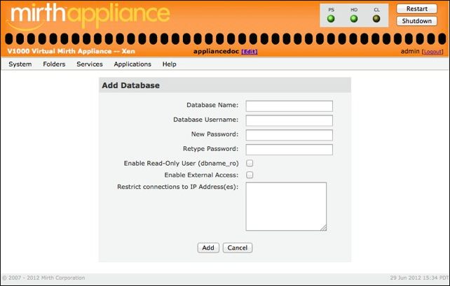 Add Database window