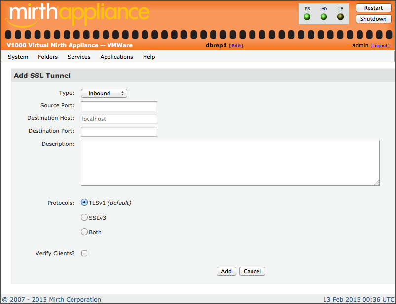Add SSL Tunnel window
