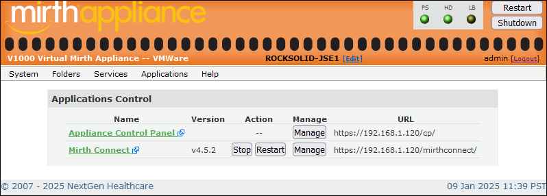 Applications Control window