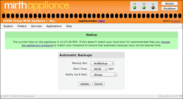 Automatic Backups window