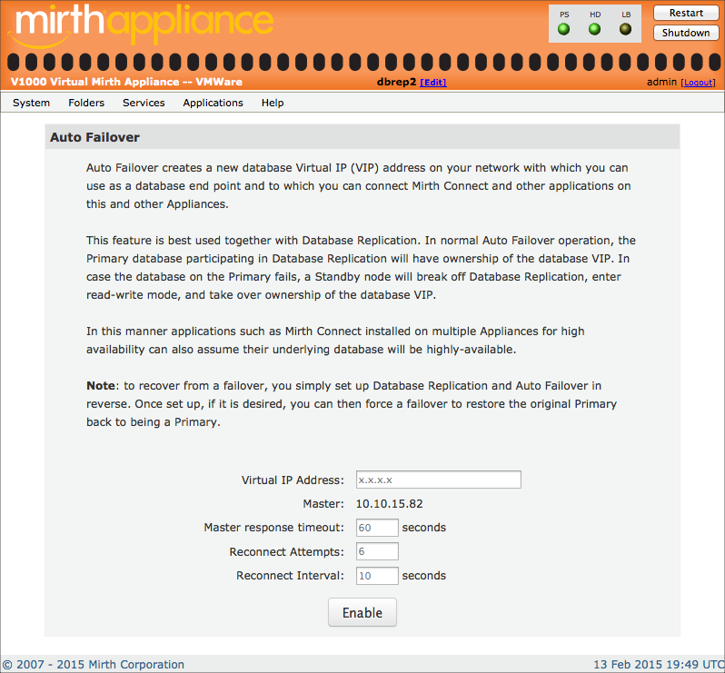 Auto Failover window