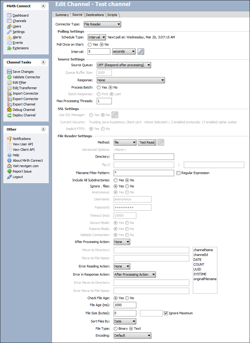 Edit Channel window