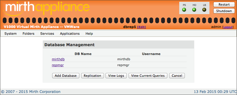 Database Management window