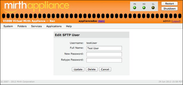 Edit SFTP User window