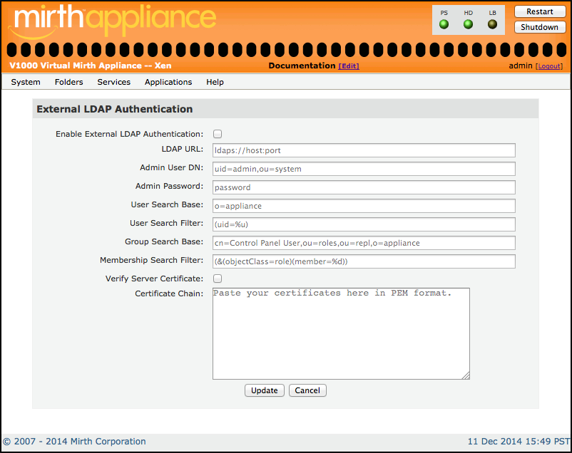 External LDAP Authentication window