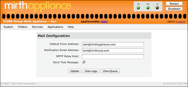 Mail Configuration window