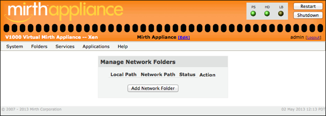 Manage Network Folders window