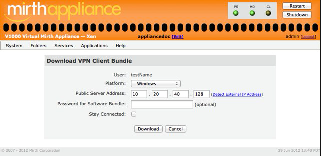 Download VPN Client Bundle window