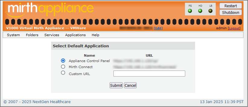 Select Default Application window