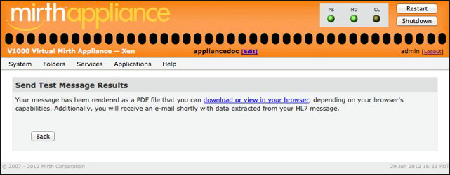 Send Test Message Results window