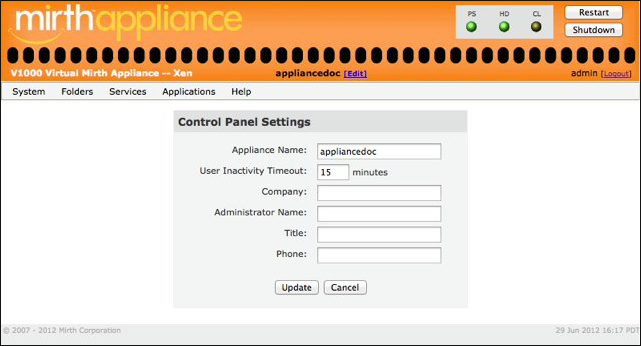 Control Panel Settings window