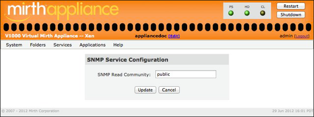 SNMP Service Configuration window