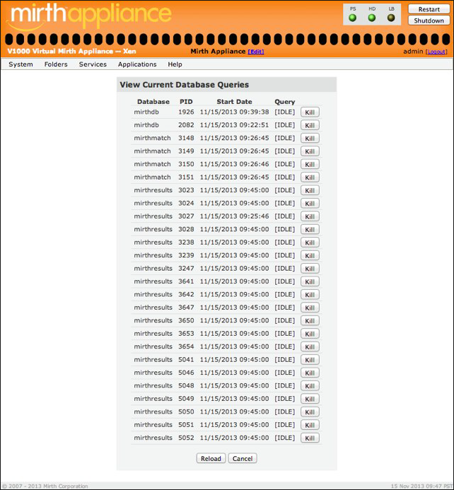 View Current Database Queries window