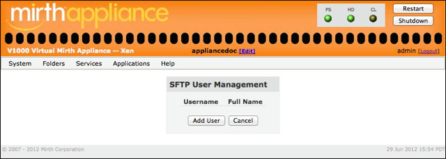 SFTP User Management window