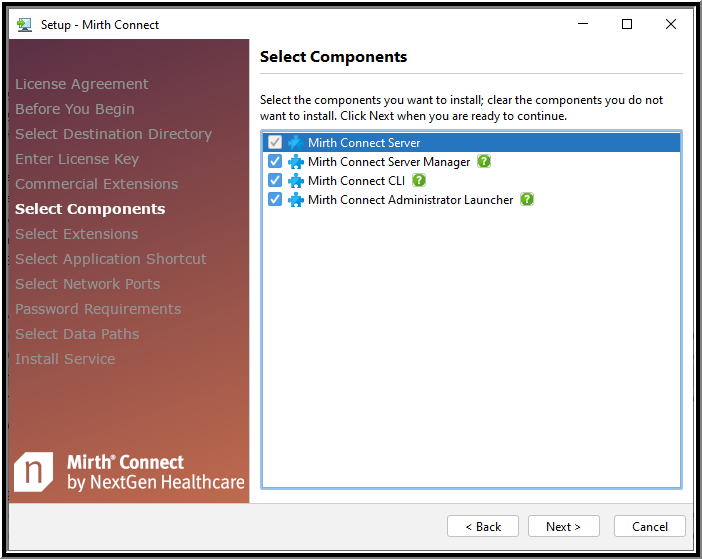 An image of the Select Components window of the Setup Wizard.
