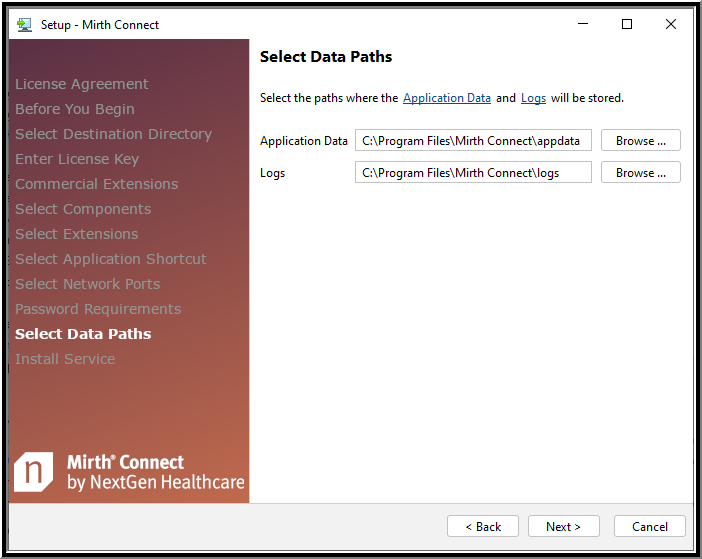 An image of the Server Settings - Paths window of the Setup Wizard.