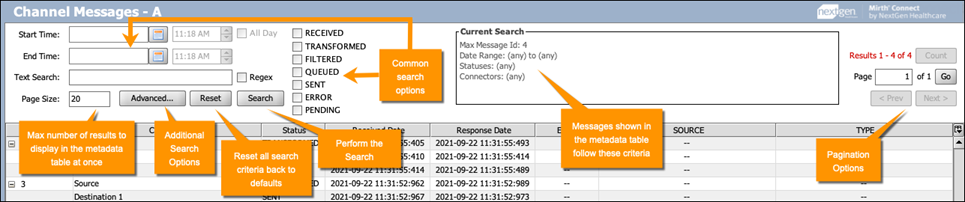 Image of the Message Browser where you can search messages