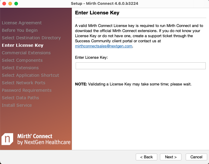 An image of the Enter License Key screen of the Setup Wizard.