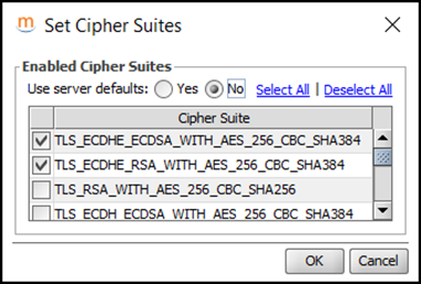 Set Cipher Suites window