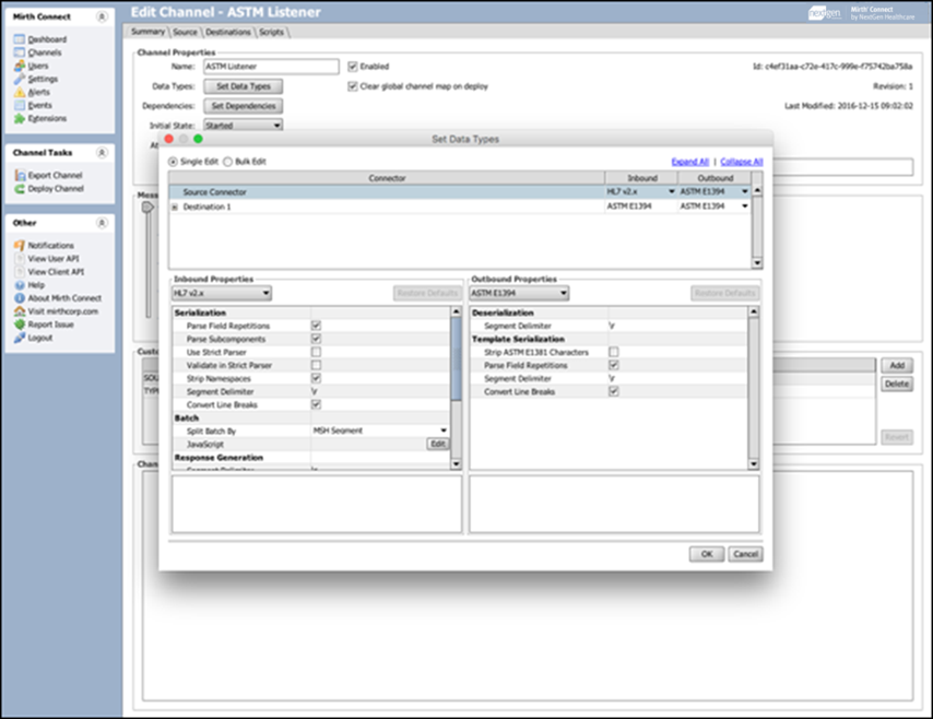 Image of ASTM E1394 channel settings.