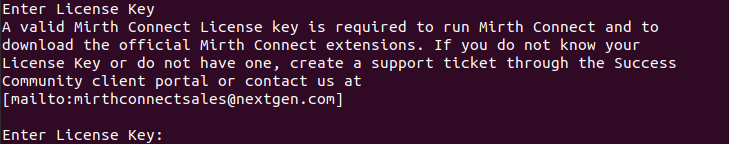 Image of the command line installer license key screen.