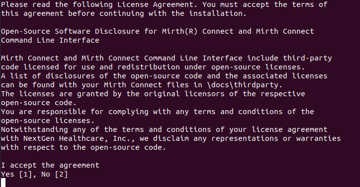 Image of the command line installer license agreement.