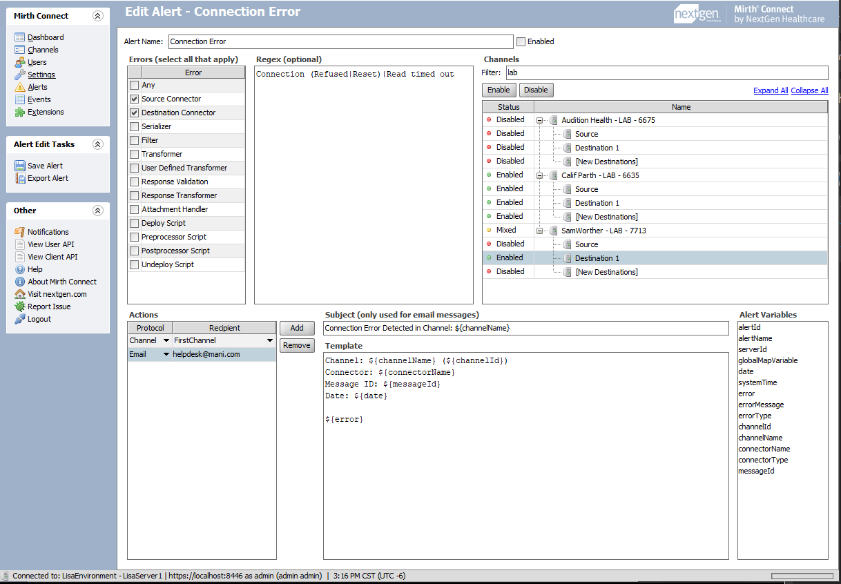 Image of the Edit Alert view