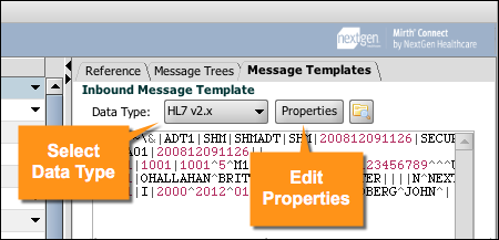 An image of the Message Templates tab editing the inbound data type.