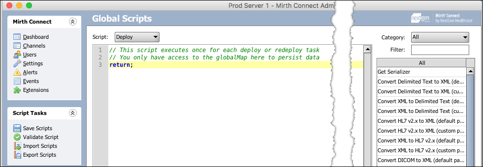 Image of the Edit Global Scripts view provides global scripts across all channels.