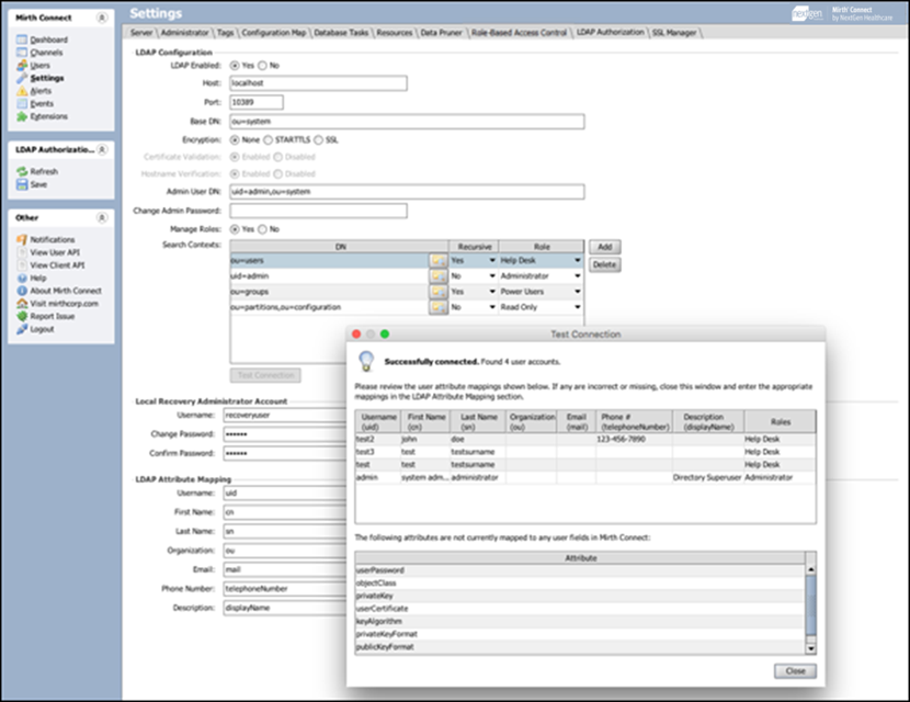 Image of the LDAP authorization configuration settings.