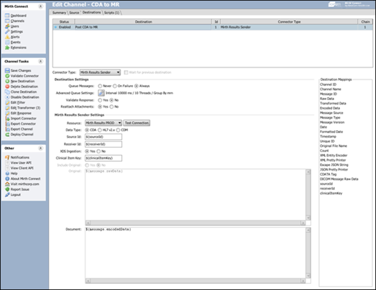 Image of the NextGen Results CDR Connector settings.