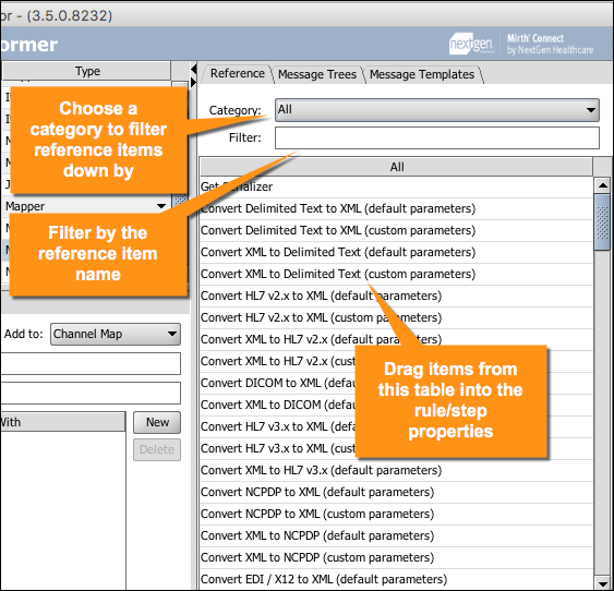 An image of the reference list on the Reference tab.
